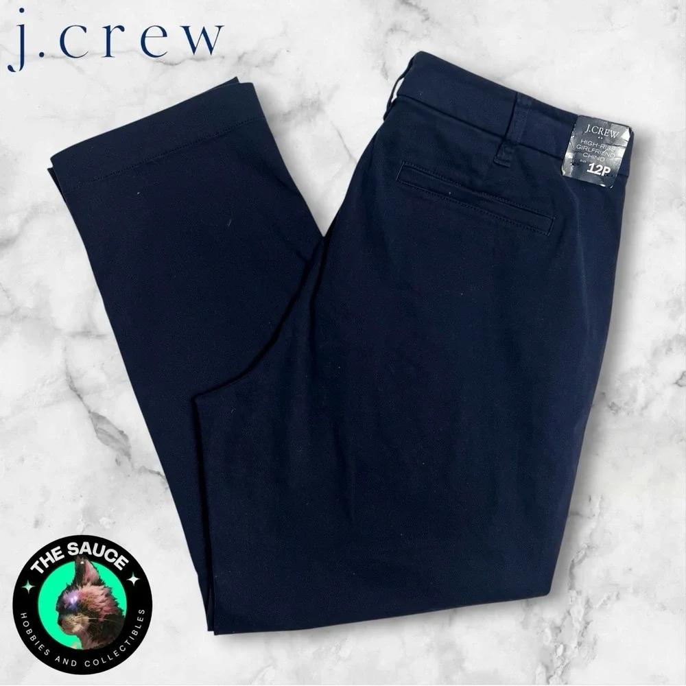 J.Crew Chino Pants Womens 12P‎ Navy Blue High-Rise Girlfriend Stretch Cotton NWT